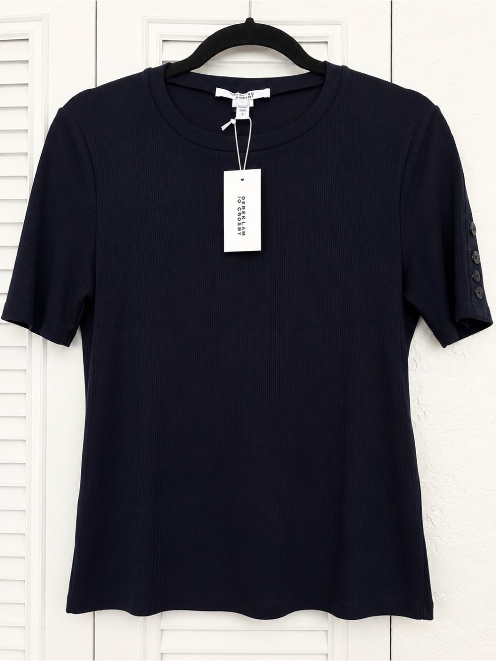 Derek Lam 10 Crosby navy blue Women's Short Sleeve Ribbed Top L/M
